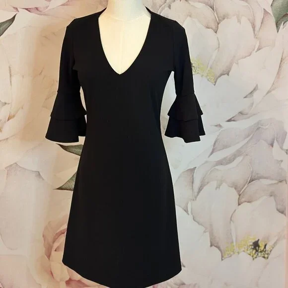 The Vanity Room Black Women's V-Neck Dress with Ruffled Sleeves Small - Picture 4 of 10